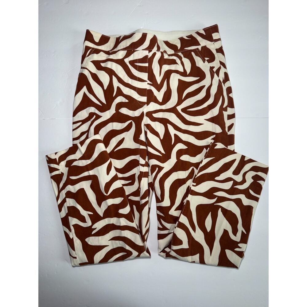 Spanx Pants Womens Small Brown Cream Zebra Print Stretch Pull On Slim Fit